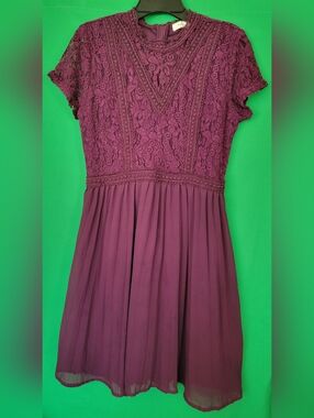 Francesca's Lace Bodice Chiffon Skirt Dress Burgundy A-line Size Small Women